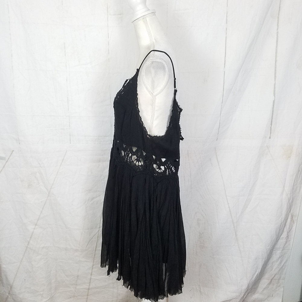 Free people black baby doll lace crochet trim dress size medium - Picture 6 of 12